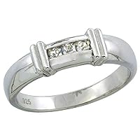 Sterling Silver Cubic Zirconia Ladies' Wedding Band Ring Channel Set Princess, 3/16 inch Wide
