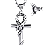 FaithHeart Eye of Horus Necklace Ankh Cross Necklaces, Stainless Steel Ancient Egyptian Coptic Jewelry for Men Women, Wedjat Eye Pendants Customize Available