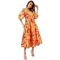 Made Just for You Printed Off-Shoulder Balloon Sleeve Dress