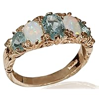 14k Rose Gold Real Genuine Aquamarine and Opal Womens Band Ring