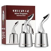 Wine Stoppers for Wine Bottles Pack of 2, Stainless Steel Wine Corks with Silicone Plug, Leak-Proof Wine Saver Reusable for Beverage, Alcohol Bottle Sealer Keeps Fresh(Silver)