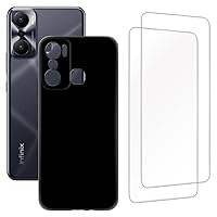 Infinix Hot 20 Play X6825(6.82 Inch) Design Case with 2 Pack Tempered Glass Screen Protector,for Infinix Hot 20 Play X6825 Slim Soft Silica Gel TPU Protective Cover. Black
