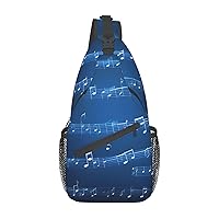 Blue Musical Notes Print Stylish Sling Backpack, Sling Bag,Chest Bag Daypack, for Hiking, Travel, and Business