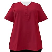 Women's Plus Size Red Cotton Knit Short Sleeve Top