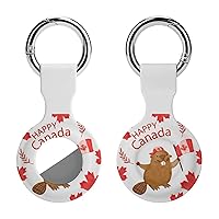 Canadian Flag Beaver Printed Silicone Case for AirTags with Keychain Protective Cover Air Tag Finder Tracker Accessories Holder
