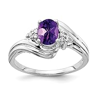 Solid 14k White Gold 7x5mm Oval Amethyst Purple February Gemstone Checker Diamond Engagement Ring (.06 cttw.)