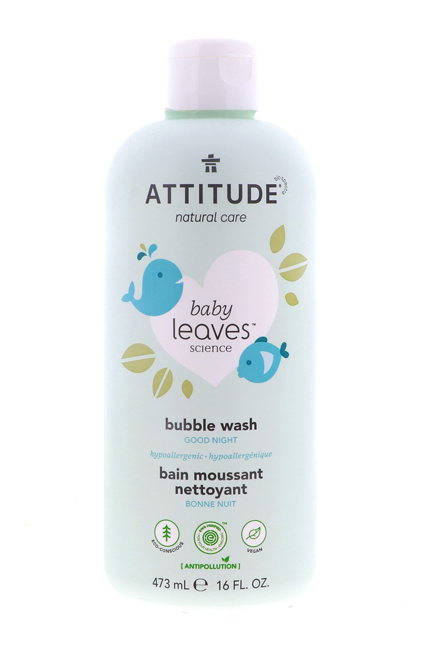 ATTITUDE Bubble Wash for Baby and Kids, EWG Verified Hypoallergenic Plant- and Mineral-Based Body Soap, Vegan and Cruelty-Free, Almond Milk, 16 Fl Oz (18313)