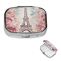 Pill Box 3 Compartment Square Small Pill Case Travel Pillbox for Purse Pocket Beautiful Eiffel Tower Paris Metal Medicine Organizer Portable Pill Container Holder to Hold Vitamins Medication
