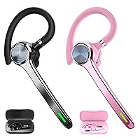 Black+Pink Bluetooth Headset Wireless Bluetooth Earpiece with 500mAh Charging Case 72 Hours Talking Time Built-in Microphone for iOS Android Cell Phone, Hand-Free Headphones for Trucker, Office