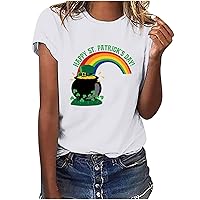 Lucky Shamrock St. Patrick's Day Irish T-Shirt Women V-Neck Rainbow St Patricks Day Print Tee Casual Short Sleeve Tops