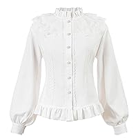Nuoqi Victorian Blouses for Women Long Sleeve Victorian Shirt High Neck Goth Ruffle Shirt