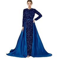 Long Sleeves Sequins Mermaid Prom Evening Dresses with Overskirt Party Gown