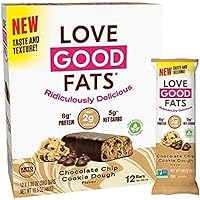 Love Good Fats Keto Bars, Truffle Chocolate Chip Cookie Dough - Plant-Based Protein Snack, Low Carb, Low Sugar, Gluten Free, Non GMO, 12 Pack