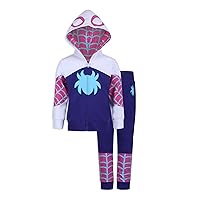 Marvel Girls Spider-Gwen Ghost Spider Zip Up Hooded Sweatshirt and Pants Set for Toddlers – Purple/White