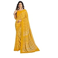 Indian Woman Summer Soft Sari Weightless Geometric print Chiffon Saree Blouse 7895