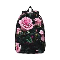 Pinks Rose Print Print Canvas Laptop Backpack Outdoor Casual Travel Bag Daypack Book Bag For Men Women