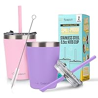 Sippy Cups For Toddlers 1-3 - Spill Proof Toddler Cups w/Screw Lids - Stainless Steel Kids Cups With Straws and Lids Leak Proof - 2 Pack (Pink & Purple, 8.5oz)