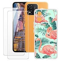 Huawei Honor X5 4G 2022 Case + 2PCS Screen Protector Tempered Glass, Ultra Thin Bumper Shockproof Soft TPU Silicone Cover Case for Huawei Honor X5 4G 2022 (6.5”) Flamingo