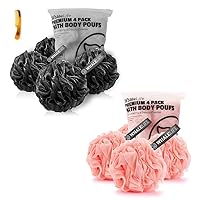 Black and Pink Bath Loofah Sponge Shower Pouf Mesh Puff Shower Ball for Men and Women