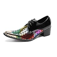 Novelty Casual Metal-Tip Toe Genuine Leather Oxfords Colorful Plaids Fashion Breathable Comfort Dress Formal Shoes for Men