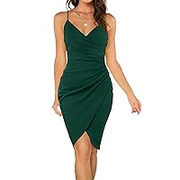 OWIN Women's 2024 Sexy V Neck Spaghetti Straps Wrap Ruched Sheath Bodycon Cocktail Evening Party Night Club Dresses