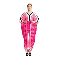 Women's Long Pink Kaftan Soft Silk Crepe Printed Stylish Maxi Calf Length For Party & Regular Wear Dress (Belt Style)