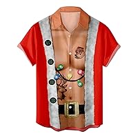 Christmas Shirt for Men Short Sleeve Button Down Santa Claus Printed Novelty T-Shirt Holiday Funny Christmas Shirts