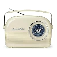 ByronStatics Radio FM AM Portable Radios, Plug in Wall or Battery Operated Radio for Home & Outdoor, BluetoothSpeaker, Strong Reception, Large Dial Easy to Use, Headphone Jack, Cream