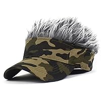 YEKEYI Novelty Hair Hats Spiked Funny Golf Visors Adjustable Wig Visor Hat Wig Peaked Baseball Hat Sun Hats Visor with Hair