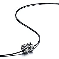 Custom Name Necklace Personalized 2-6 Stainless Steel Bead Necklaces in Silver/Black Braided Leather Waxed Rope, Twisted Chain Rope, Engraved Gifts for Men Women Boyfriend Couples Gifts