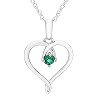 .925 Sterling Silver Birthstone Heart Pendant Necklace, 18