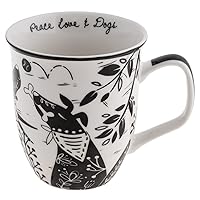 Karma Gifts 16 oz Black and White Boho Mug Dog - Cute Coffee and Tea Mug - Ceramic Coffee Mugs for Women and Men