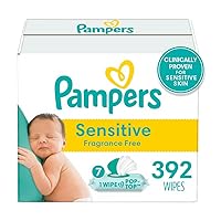 Pampers Sensitive Water Based Hypoallergenic and Unscented Baby Wipes, 392 count (Packaging May Vary)