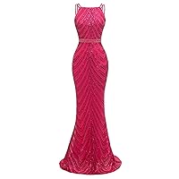 Spaghetti Straps Sequins Prom Dress for Women Empire Waist Beaidings Mermaid Formal Dress US