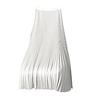 Pleated Satin Skirts for Women, Women's Solid Color Maxi Skirts for Party Cocktail High Waisted Flared Long Skirt