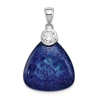 925 Sterling Silver Polished Rhodium Plated With CZ Cubic Zirconia Simulated Diamond and Lapis Lazuli Pendant Necklace Measures 31.5mm long Jewelry Gifts for Women