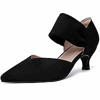 RIBONGZ Kitten Heels for Women Closed Toe Comfortable Low Heels Pointed Toe Sexy Slip on Pumps Bridal Party Dressy Shoes