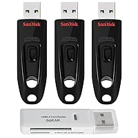 SanDisk 512GB (3 Pack) Ultra 130MB/s USB 3.0 Flash Drive SDCZ48-512G Bundle with (1) GoRAM Card Reader (512GB)
