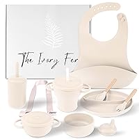 The Ivory Fern Silicone Baby Feeding Set - Non-Toxic Plate, Utensils, Bowl, Bib, Drink Cup, 2 in 1 Foldable Snack Cup