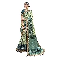 Indian Bridal Green Patan patola silk khatli & resham sari hand work Wedding two 2 blouse saree 7384