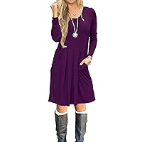 Green Ink Women’s Long Sleeve Pleated Loose Swing Casual Dress with Pockets
