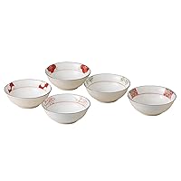 Saikai Pottery 31931 Hasami Ware Red Picture Change, Small Bowl, Set of 5, Diameter 4.7 inches (12 cm) (Comes in a Gift Box)