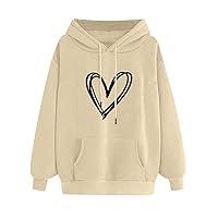 Hooded Sweatshirts for Women Heart Print Graphic Hoodies Winter Casual Long Sleeve Drawstring Pullover Tops with Pocket