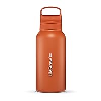 LifeStraw Go Series – Insulated Stainless Steel Water Filter Bottle for Travel and Everyday use removes Bacteria, parasites and microplastics, Improves Taste, 1L Kyoto Orange
