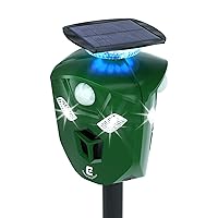 Ultrasonic Animal Repeller Solar Cat Repellent Outdoor Deer Repellent Devices with 360 Degree Motion Activated Flashing Lights Dog Repellent for Yard, Repel Squirrel Raccoon Skunk Fox & More