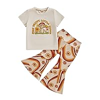 Hippie Style Baby Girls Summer Clothes Set Short Sleeve T-shirt Letter/Mushroom Printing Top+ Stripe/Floral Pants