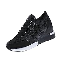Women's High Heeled Wedge Sneakers,2022 Fall Fashion Hidden Casual Comfort Breathable Lace Up Walking Platform Shoes