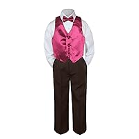 Leadertux 4pc Baby Toddler Boy Burgundy Vest Bow Tie Brown Pants Suit Outfit S-7