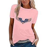 Racerback Tank Tops for Women Women Casual Independence Day Flag Print T Shirt Short Sleeve Shirt Loose Blouse