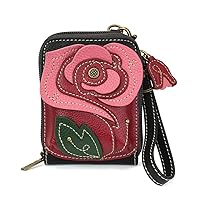 CHALA RFID Cute-C Credit Card Holder Wallet Wristlet - Women Faux Leather Cute-C with Strap - Red Rose
